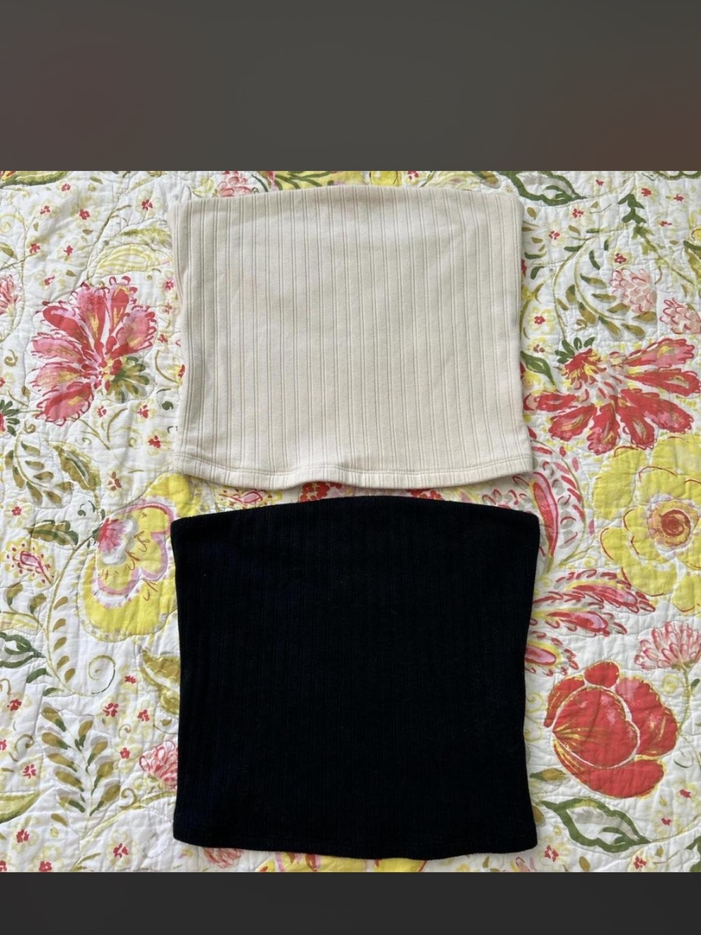 American Eagle Outfitters Ribbed Cropped Tube Tops - Cream & Black